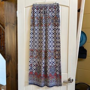 Umgee Wide Leg Pants Navy Blue Red Multicolor Tile Print